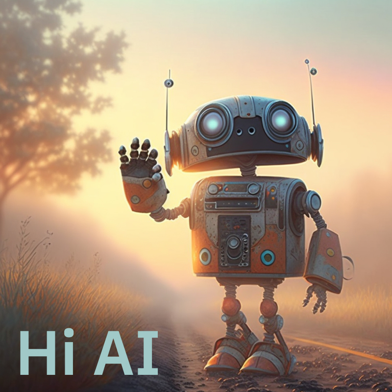 Roboter rechts neben dem Schriftzug "Hi AI"