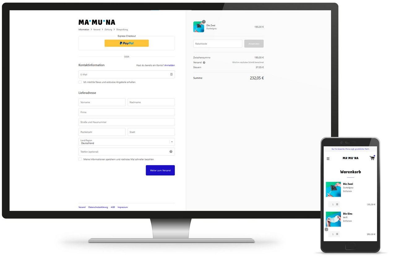 Website-Mockup von Mamuna auf einem Monitor mit Login- oder Formularansicht