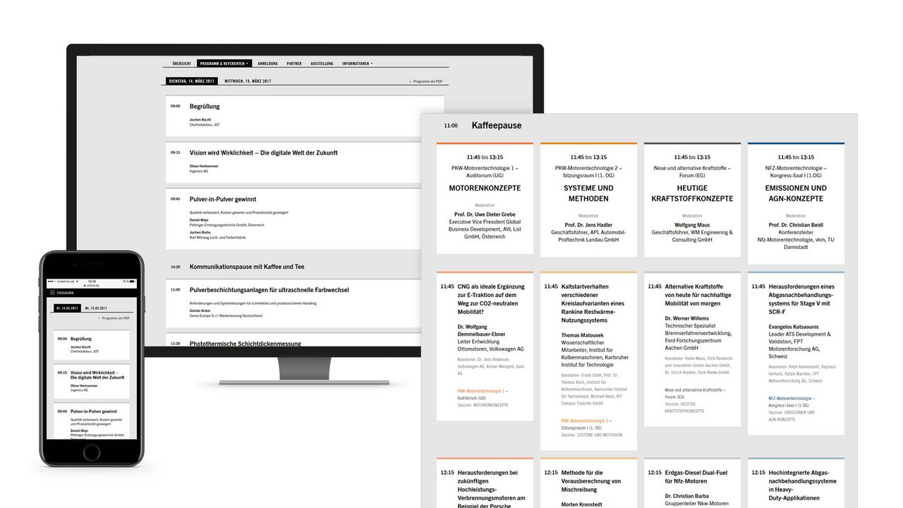 Responsive Webdesign für die Programmseite einer Veranstaltung von ATZ live, beispielhaft dargestellt auf Desktop und Smartphone.