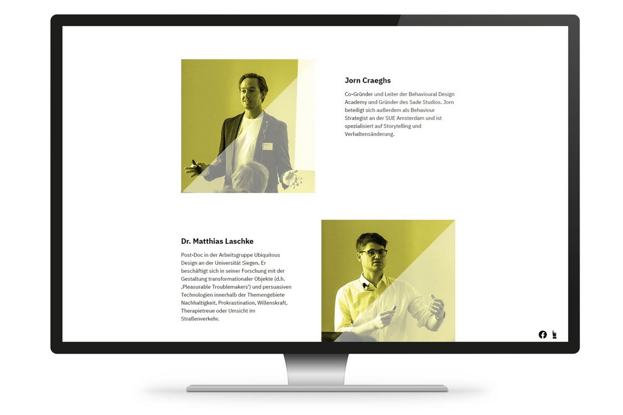 Responsive Webdesign für die Webseite von Behavioural Design Camp, beispielhaft dargestellt mit einem Ausschnitt der Speaker auf dem Desktop.